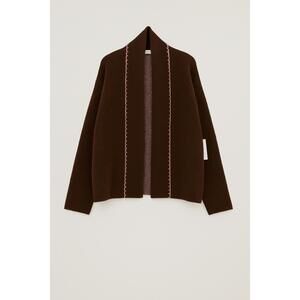 NEW FLAT WHITE women's signature poodle cardigan in brown